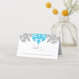 Silver Blue Snowflakes Winter Wedding Plaatskaartje
