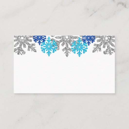 Silver Blue Snowflakes Winter Wedding Plaatskaartje (Achterkant)