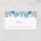 Silver Blue Snowflakes Winter Wedding Plaatskaartje (Voorkant)