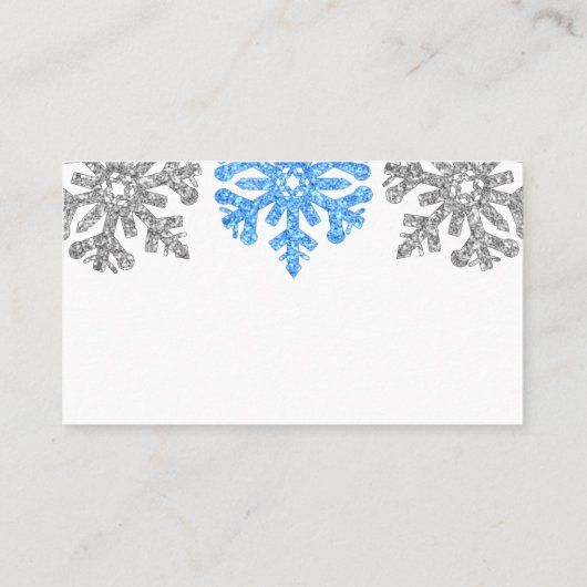 Silver Blue Snowflakes Winter Wedding Plaatskaartje (Achterkant)