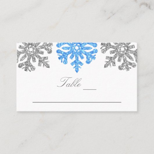 Silver Blue Snowflakes Winter Wedding Plaatskaartje (Voorkant)
