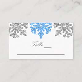 Silver Blue Snowflakes Winter Wedding Plaatskaartje