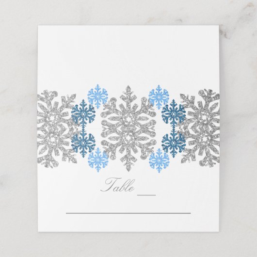 Silver Blue Snowflakes Winter Wedding Plaatskaartje (Buitenkant ongevouwen)