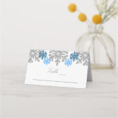 Silver Blue Snowflakes Winter Wedding Plaatskaartje (Voorkant)