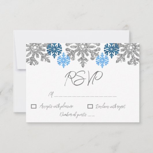 Silver Blue Snowflakes Winter Wedding RSVP Kaartje (Voorkant)