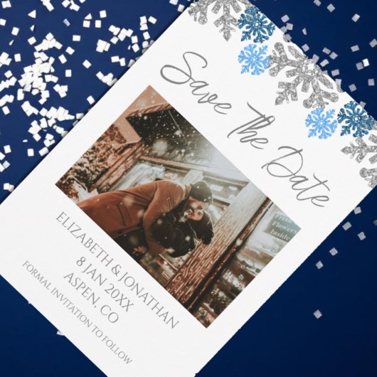 Silver Blue Snowflakes Winter Wedding Save The Date