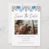 Silver Blue Snowflakes Winter Wedding Save The Date (Voorkant)