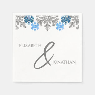 Silver Blue Snowflakes Winter Wedding Servet