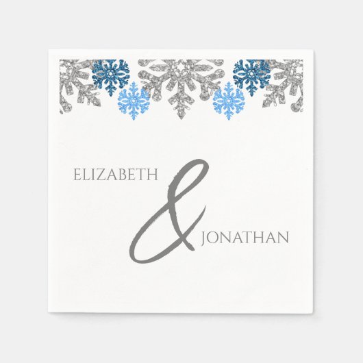 Silver Blue Snowflakes Winter Wedding Servet (Voorkant)