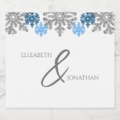 Silver Blue Snowflakes Winter Wedding Sparkling Wijnetiket (Enkel label)