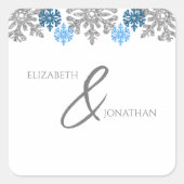 Silver Blue Snowflakes Winter Wedding Vierkante Sticker (Voorkant)