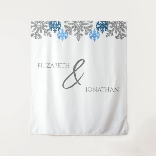 Silver Blue Snowflakes Winter Wedding Wandkleed (Voorkant)