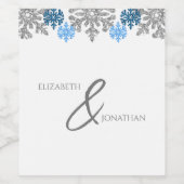 Silver Blue Snowflakes Winter Wedding Wijn Etiket (Enkel label)