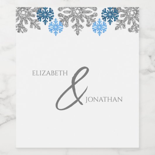 Silver Blue Snowflakes Winter Wedding Wijn Etiket (Enkel label)
