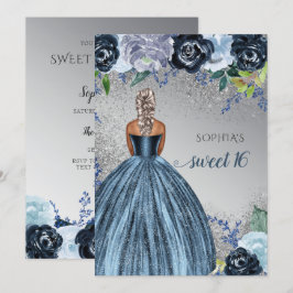 Silver Blue Sparkle Dress Sweet 16-jarig Kaart