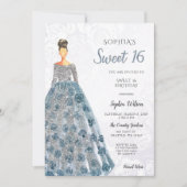 Silver Blue Sparkle Dress Sweet 16 verjaardag Invi Kaart (Voorkant)