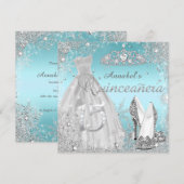 Silver & Blue Sparkle Dress & Tiara Quinceanera Kaart (Voorkant / Achterkant)