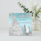 Silver & Blue Sparkle Dress & Tiara Quinceanera Kaart (Staand voorkant)