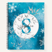 Silver Blue Sparkle-kerstmonogram Bullet Notitieboek (Voorkant)