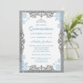 Silver Blue Sparkle Sneeuwvlok Quinceanera Uitnodi Kaart (Staand voorkant)
