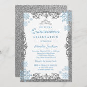 Silver Blue Sparkle Sneeuwvlok Quinceanera Uitnodi Kaart (Voorkant / Achterkant)