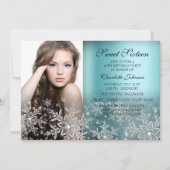 Silver Blue Sparkle Snowflake Foto Sweet 16 Kaart (Voorkant)