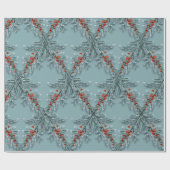 Silver Blue Spruce Red Berries Lattice Blue Cadeaupapier (Vlak)