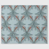 Silver Blue Spruce Red Berries Lattice Dusty Blue Cadeaupapier (Vlak)