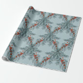 Silver Blue Spruce Red Berries Lattice Dusty Blue Cadeaupapier (Uitgerold)