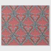 Silver Blue Spruce Red Berries Lattice Pink Red Cadeaupapier (Vlak)