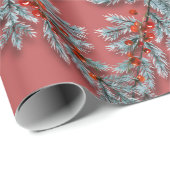 Silver Blue Spruce Red Berries Lattice Pink Red Cadeaupapier (Rol Hoek)