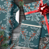 Silver Blue Spruce Red Ilex Berries Lattice Blauwg Cadeaupapier