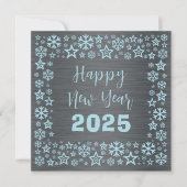 Silver blue Square wish card with golden stars Feestdagenkaart (Voorkant)
