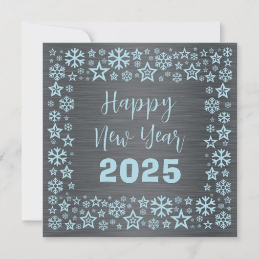 Silver blue Square wish card with golden stars Feestdagenkaart (Voorkant)