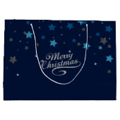 Silver Blue Stars Merry kerstvakanay Gift Bag Large Cadeautasje (Achterkant)