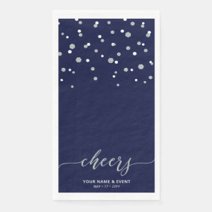 Silver Blue Stijlvol Script Confetti Cheers Party Servet