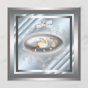 Silver Blue Stork Baby Boy Shower Invitations Kaart