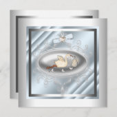 Silver Blue Stork Baby Boy Shower Kaart (Voorkant / Achterkant)