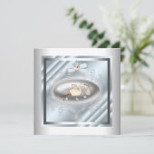 Silver Blue Stork Baby Boy Shower Kaart (Staand voorkant)