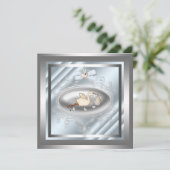 Silver Blue Stork Baby Boy Shower Uitnodigingen (Staand voorkant)