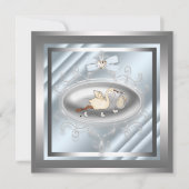 Silver Blue Stork Baby Boy Shower Uitnodigingen (Voorkant)