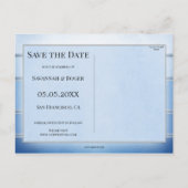 Silver Blue Striped foto Save the Date Aankondigingskaart (Achterkant)