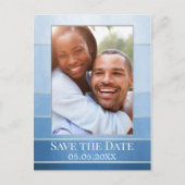 Silver Blue Striped foto Save the Date Aankondigingskaart (Voorkant)