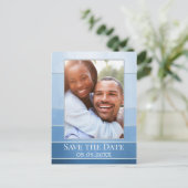 Silver Blue Striped foto Save the Date Aankondigingskaart (Staand voorkant)