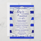 Silver Blue Striped Happily Ever After Wedding Kaart (Voorkant)