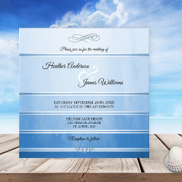 Silver Blue Striped Ton sur Ton Wedding Invitation Kaart