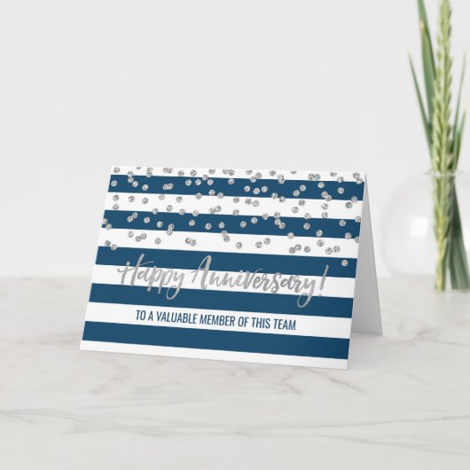 Silver Blue Stripes Employee Jubileum Card Kaart (Voorkant)