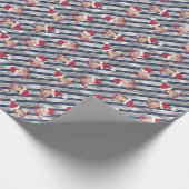 Silver & Blue Stripes Santa Hats Aangepaste foto-o Cadeaupapier (Hoek)