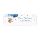 Silver Blue Teddy Bear Baby shower retouradres Etiket (Voorkant)