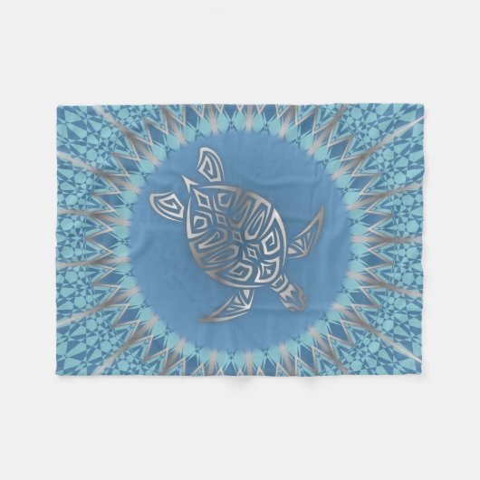 Silver Blue Turtle Mandala Animal Fleece Deken (Voorkant (Horizontaal))